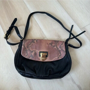 Aimee Kestenberg black nappa leather with sunset snake flap crossbody bag.